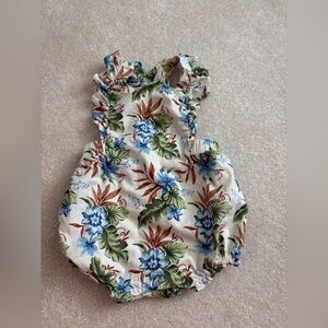 Janie and Jack Floral Ruffle Baby Romper - Blue & Green Print